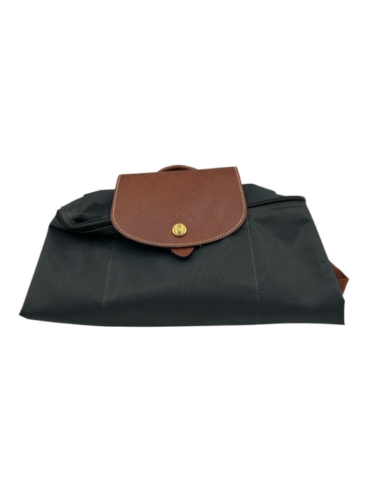 Longchamp Gray & Brown Nylon & Leather Snap Closure Backpack Backpack Gray & Brown
