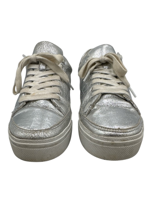 All Saints Shoe Size 36 Silver Leather Crinkle Lace Up Rubber Sole Sneakers Silver / 36