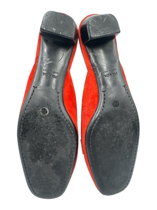 Prada Shoe Size 37 Red Orange Suede Gunmetal Hardware Kitten Heel Mules Red Orange / 37