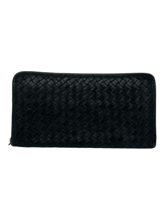 Viola Castellani Milano Black Leather Basket Weave Rectangle Wallet Wristlet Bag Black / Small