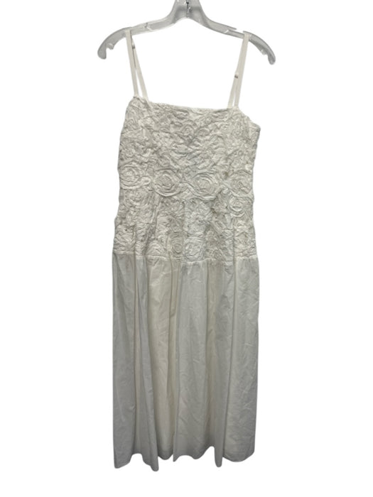 Simkhai Size 6 White Cotton Floral Application Spaghetti Strap Midi Dress White / 6