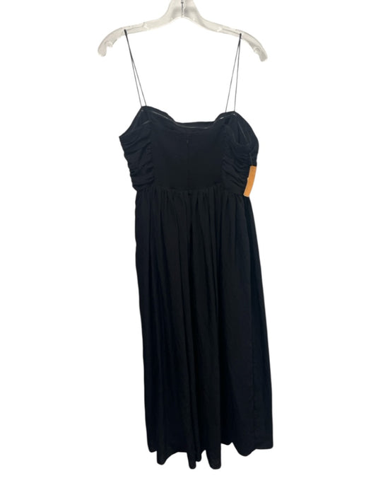 By Anthropologie Size L Black Viscose Rouched Spaghetti Strap Midi Dress Black / L