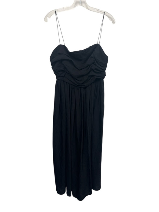 By Anthropologie Size L Black Viscose Rouched Spaghetti Strap Midi Dress Black / L