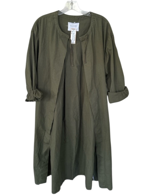 Velvet Size M Olive Green Cotton Long Sleeve Open Front Full length Trench Coat Olive Green / M