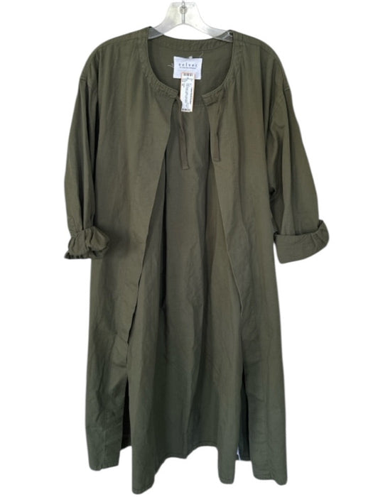 Velvet Size M Olive Green Cotton Long Sleeve Open Front Full length Trench Coat Olive Green / M