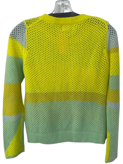 M. Patmos Size S Yellow & Green Cashmere Crochet Color Block Loose Knit Sweater Yellow & Green / S