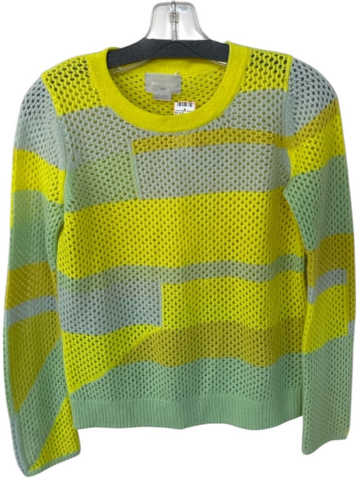 M. Patmos Size S Yellow & Green Cashmere Crochet Color Block Loose Knit Sweater Yellow & Green / S