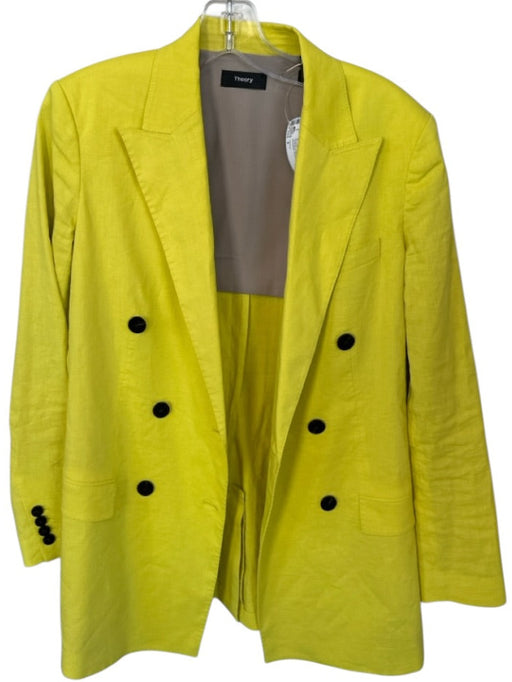 Theory Size 6 Chartereuse Linen Blend Double Breasted Pockets Blazer Chartereuse / 6