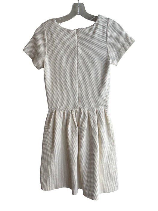 Ganni Size Medium Ivory Cotton Round Neck Back Zip Short Sleeve Textured Dress Ivory / Medium