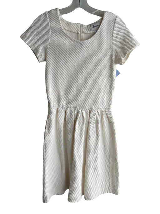 Ganni Size Medium Ivory Cotton Round Neck Back Zip Short Sleeve Textured Dress Ivory / Medium