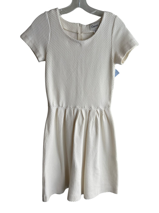 Ganni Size Medium Ivory Cotton Round Neck Back Zip Short Sleeve Textured Dress Ivory / Medium