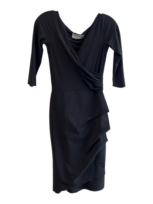 Chiara Boni Size 40 Black Poliamide Blend V Neck Faux Wrap 1/2 sleeve Dress Black / 40