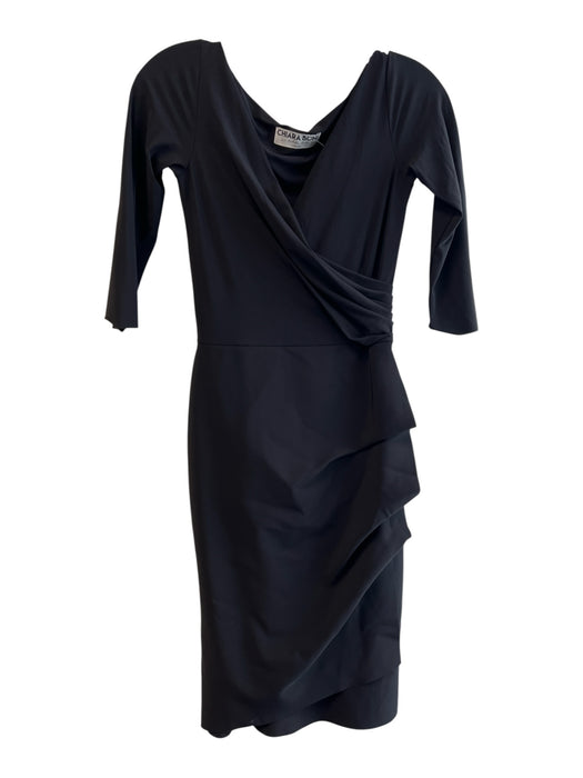 Chiara Boni Size 40 Black Poliamide Blend V Neck Faux Wrap 1/2 sleeve Dress Black / 40
