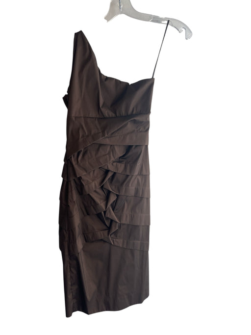 Nicole Miller Size 4 Chocolate Polyester One Shoulder Side Zip Tiered Dress Chocolate / 4