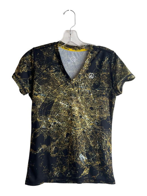 Ink & Burn Size Small Black & Yellow Polyester V Neck Galactic Short Sleeve Top Black & Yellow / Small