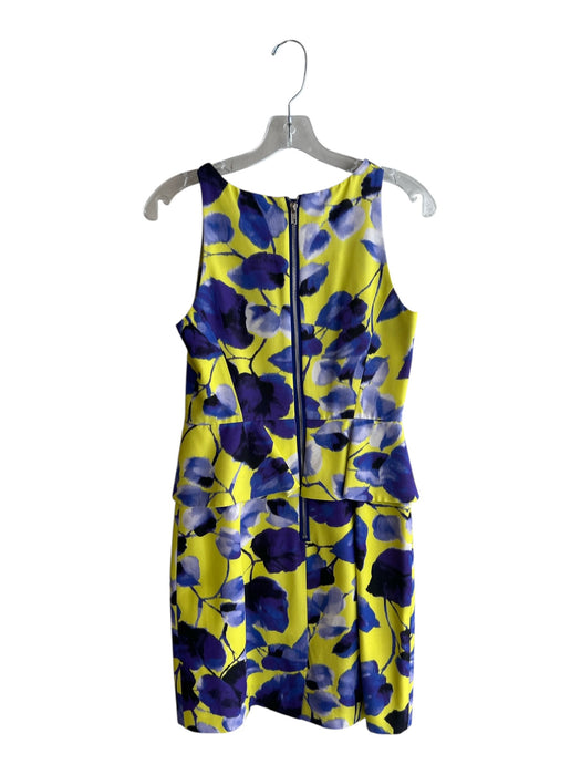 Milly Size 4 Yellow & Blue Cotton Blend Abstract Leaf Print Round Neck Dress Yellow & Blue / 4