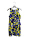 Milly Size 4 Yellow & Blue Cotton Blend Abstract Leaf Print Round Neck Dress Yellow & Blue / 4
