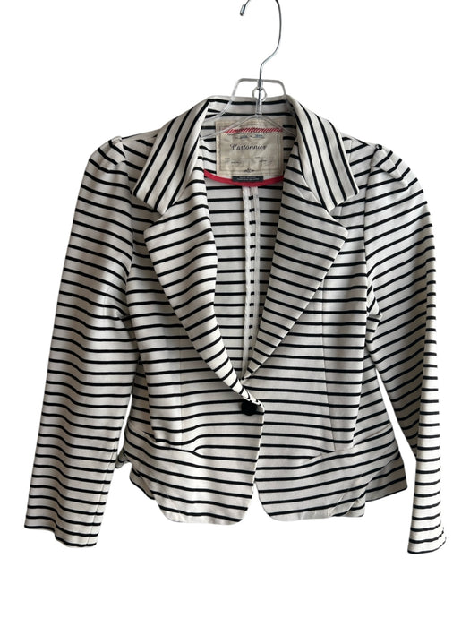 Cartonnier Size XSP Black & White Cotton Blend Striped 1 Button short Jacket Black & White / XSP