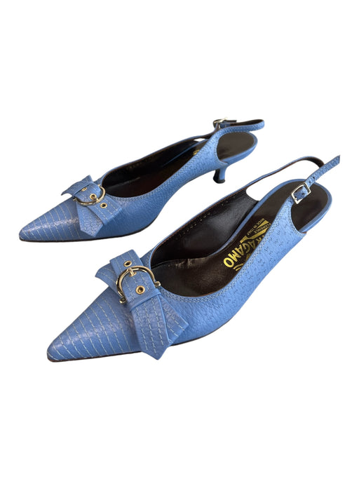 Ferragamo Shoe Size 6.5 Blue Leather Pointed Toe Slingback silver hardware Shoes Blue / 6.5