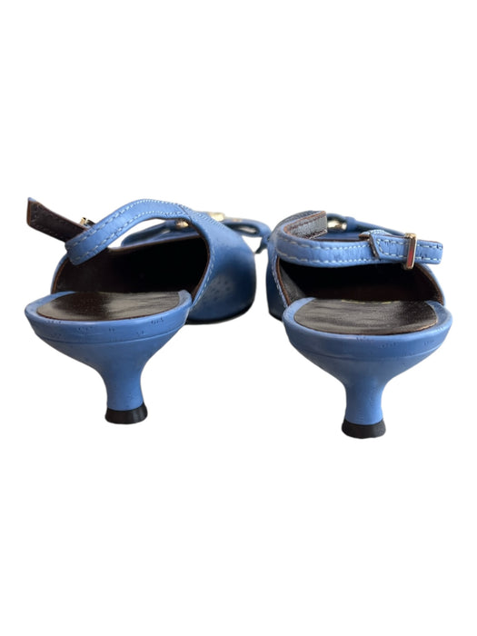 Ferragamo Shoe Size 6.5 Blue Leather Pointed Toe Slingback silver hardware Shoes Blue / 6.5