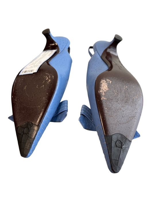 Ferragamo Shoe Size 6.5 Blue Leather Pointed Toe Slingback silver hardware Shoes Blue / 6.5