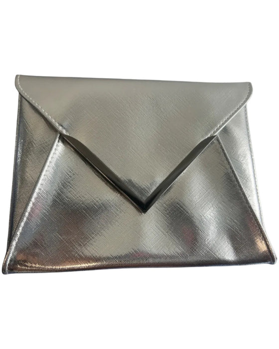 La Prairie Silver Polyurethane Magnetic Snap Envelope Clutch Bag Silver