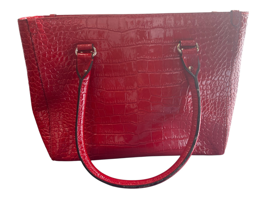 Kate Spade Red Leather Alligator Embossed Top Handles Inside Zip Pocket Bag Red