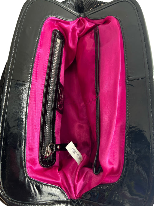 Chez Black Patent Fold Over Magnetic Close Reptile Embossed Clutch Bag Black