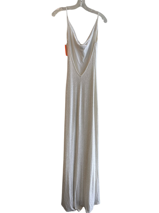 Cache Size Medium White & Silver No Fabric Tag Lined Spaghetti Strap Gown White & Silver / Medium
