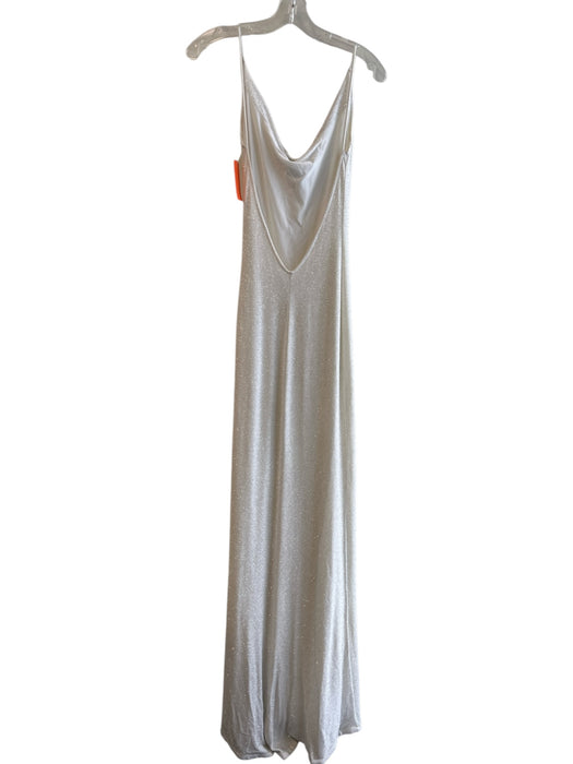 Cache Size Medium White & Silver No Fabric Tag Lined Spaghetti Strap Gown White & Silver / Medium
