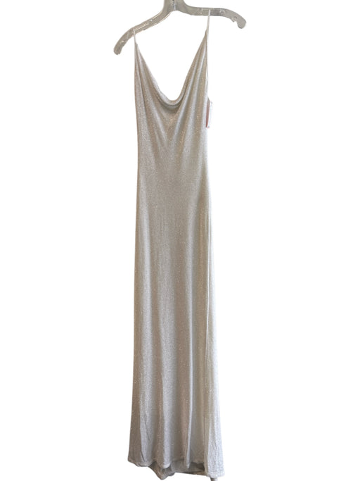 Cache Size Medium White & Silver No Fabric Tag Lined Spaghetti Strap Gown White & Silver / Medium