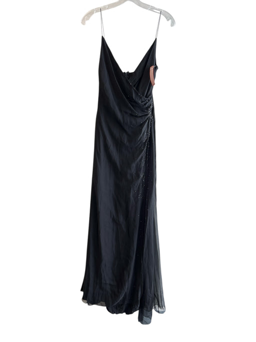 Elie Tahari Size 4 Black Silk Spaghetti Strap Back Zip Sheer Overlay Gown Black / 4