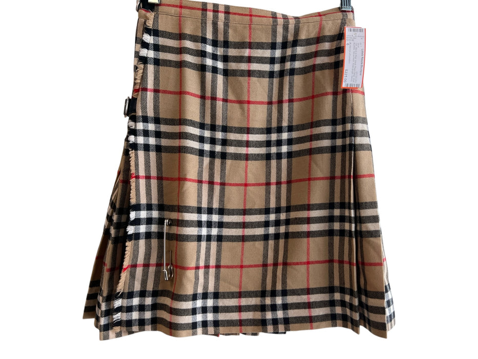 Burberrys of London Size 6 Tan, Black & Red Wool Pleat Detail Side Buckles Skirt Tan, Black & Red / 6