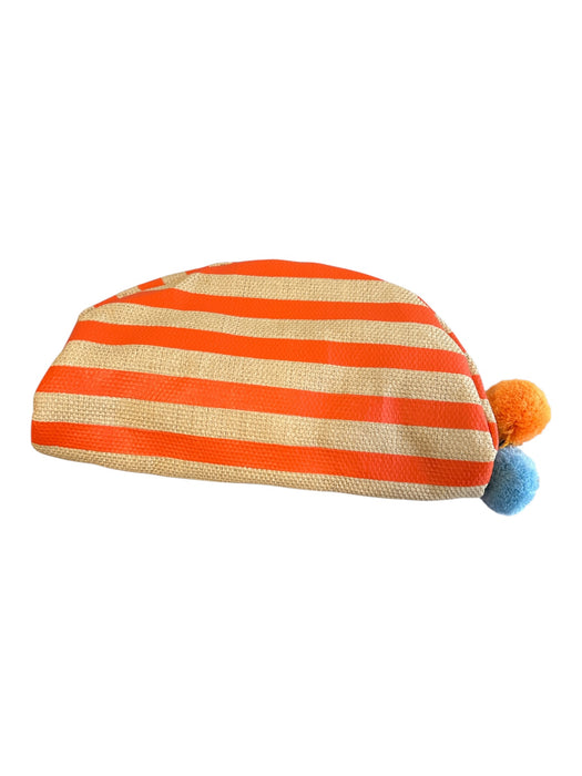 Saks Fifth Ave Orange & Tan Striped Top Zip Pom Pom Clutch Bag Orange & Tan / Small