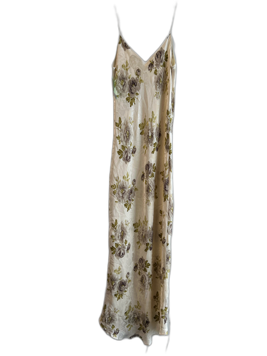 Carol Peretz Size 6 Cream & Green Polyester Spaghetti Strap Floral Lined Dress Cream & Green / 6