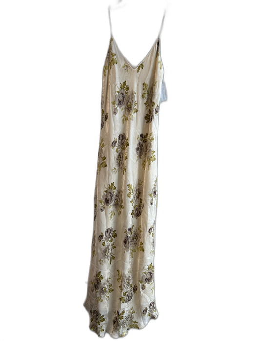 Carol Peretz Size 6 Cream & Green Polyester Spaghetti Strap Floral Lined Dress Cream & Green / 6