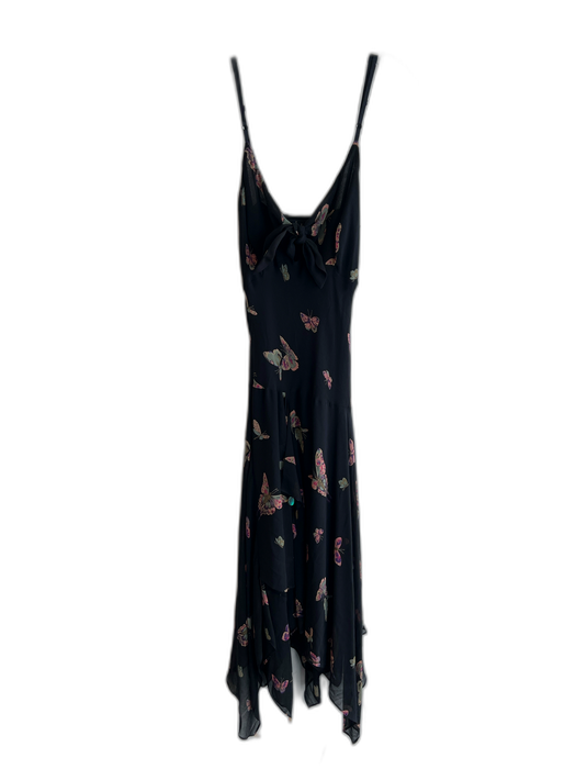Nicole Miller Size 4 Black & Multi Silk Butterfly Adjustable Strap Dress Black & Multi / 4