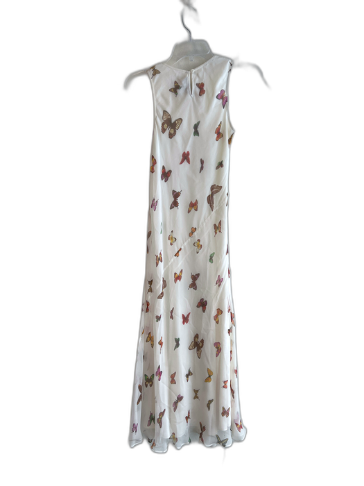 Bloomingdale's Size 4 White & Multi Silk Butterfly Back Zip Sleevel Print Dress White & Multi / 4