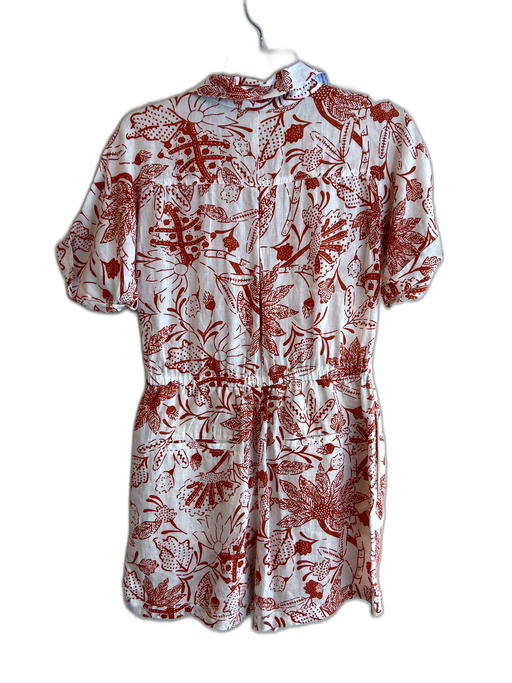 By Anthropologie Size Small White & Red Cotton Floral Button & Zip Front Romper White & Red / Small