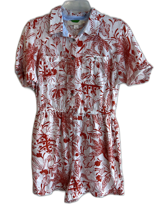 By Anthropologie Size Small White & Red Cotton Floral Button & Zip Front Romper White & Red / Small