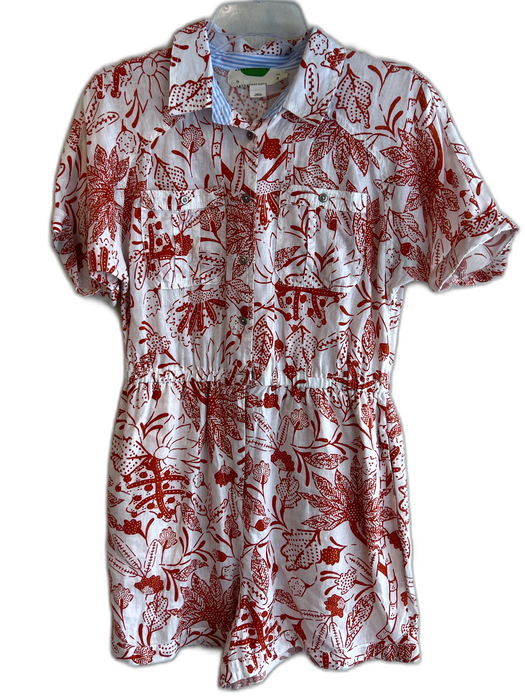 By Anthropologie Size Small White & Red Cotton Floral Button & Zip Front Romper White & Red / Small