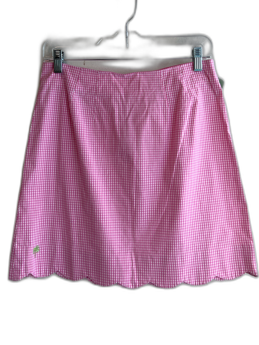 Lilly Pulitzer Size 2 Pink & White Cotton Blend Checked Back Zip Skirt Pink & White / 2