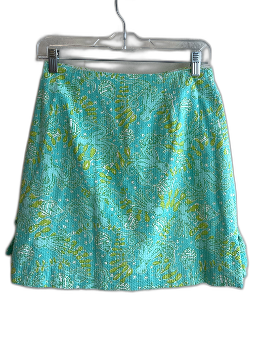 Lilly Pulitzer Size 4 Blue & Green Cotton Back Zip Ocean Motif Bow Detail Skirt Blue & Green / 4