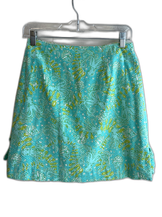 Lilly Pulitzer Size 4 Blue & Green Cotton Back Zip Ocean Motif Bow Detail Skirt Blue & Green / 4