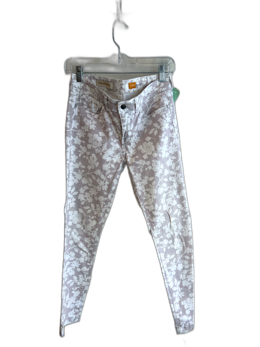 Pilcro Size 27 Mauve & White Cotton Zip Fly Floral 5 Pocket Skinny Pants Mauve & White / 27