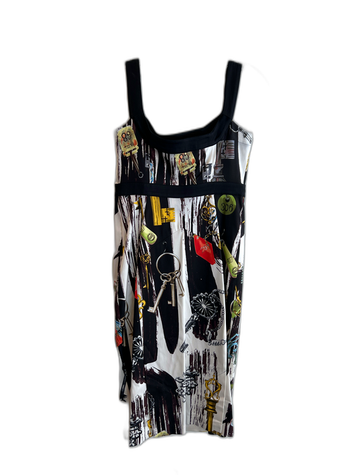 Diane Von Furstenberg Size 6 White, Black & Multi Silk Sleeveless Side Zip Dress White, Black & Multi / 6
