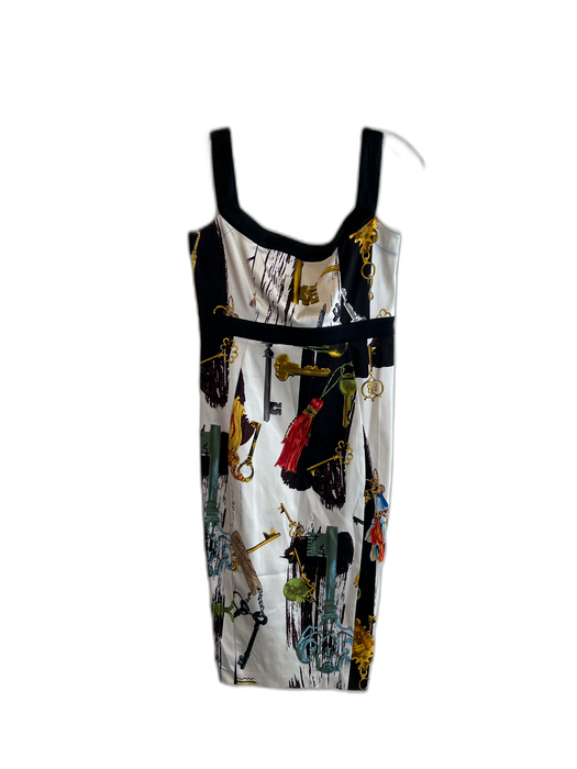Diane Von Furstenberg Size 6 White, Black & Multi Silk Sleeveless Side Zip Dress White, Black & Multi / 6
