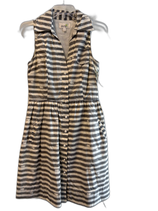 Porridge Size 4 Gray & Cream Cotton Striped Sleeveless buttondown Collar Dress Gray & Cream / 4