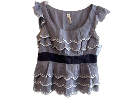 Floreat Size 4 Gray & White Cotton Wide Neck Ruffle Sleeveless Side Zip Top Gray & White / 4