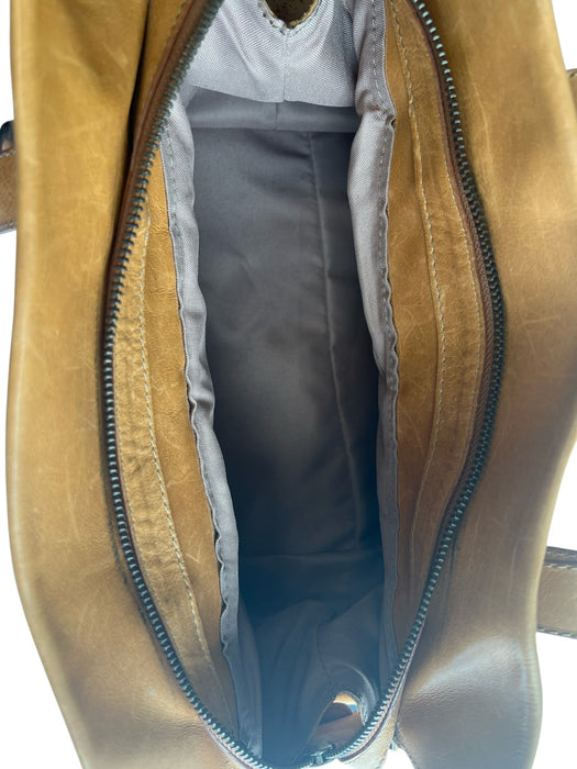 No Brand Brown Cork & Leather Silver Hardware Zip Close Top Handles Bag Brown